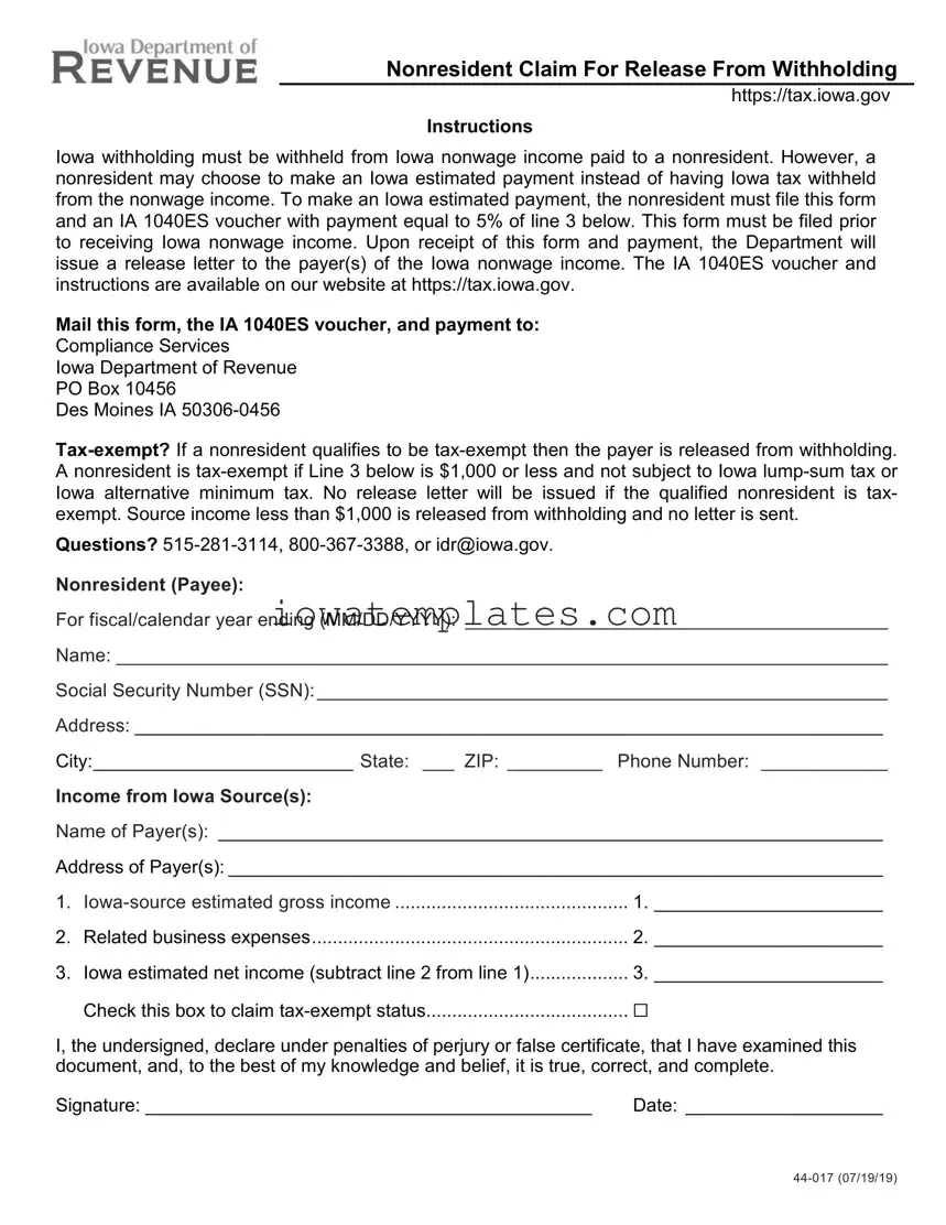 Printable Iowa 44 017B Form in PDF