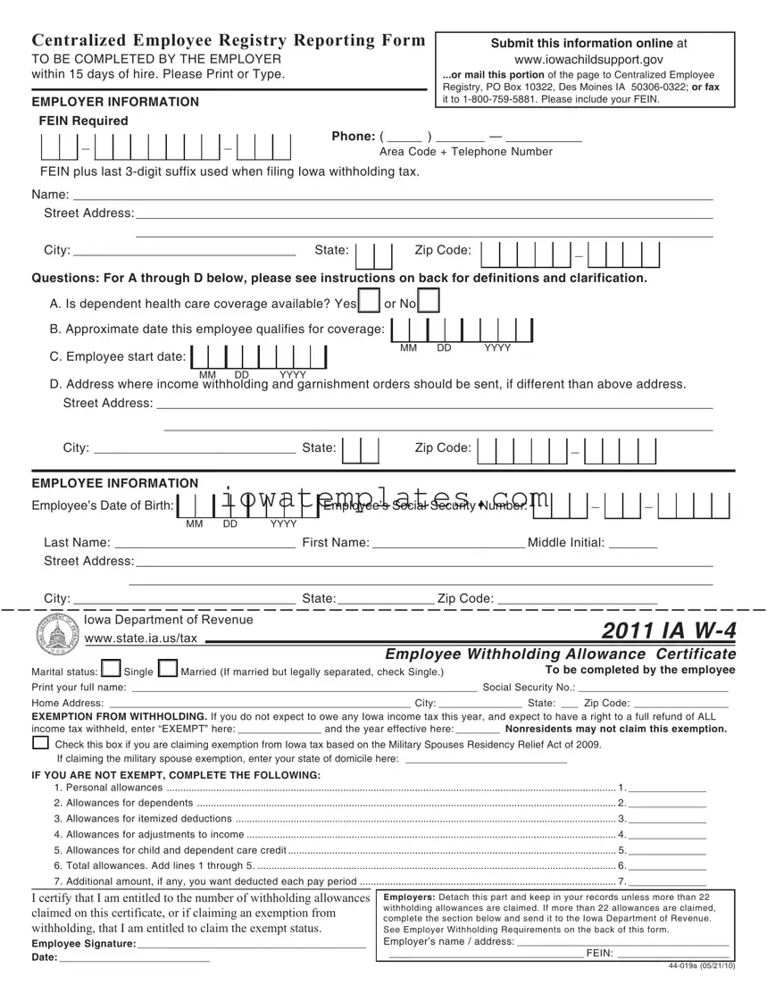 Printable Iowa 44 019A Form in PDF