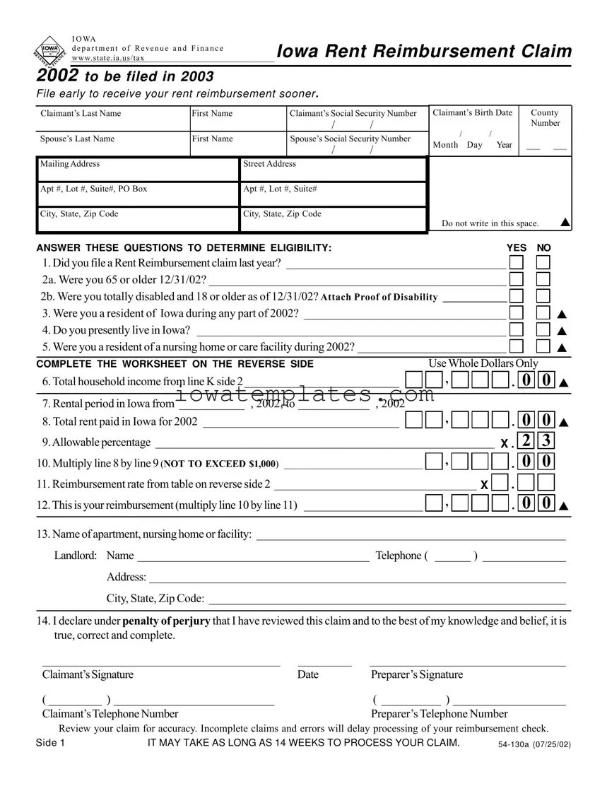 Printable Iowa 54 130A Form in PDF
