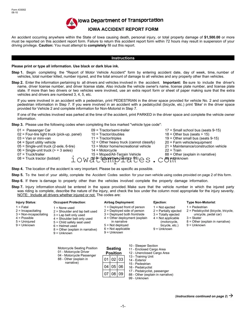 Printable Iowa Accident Report Form in PDF