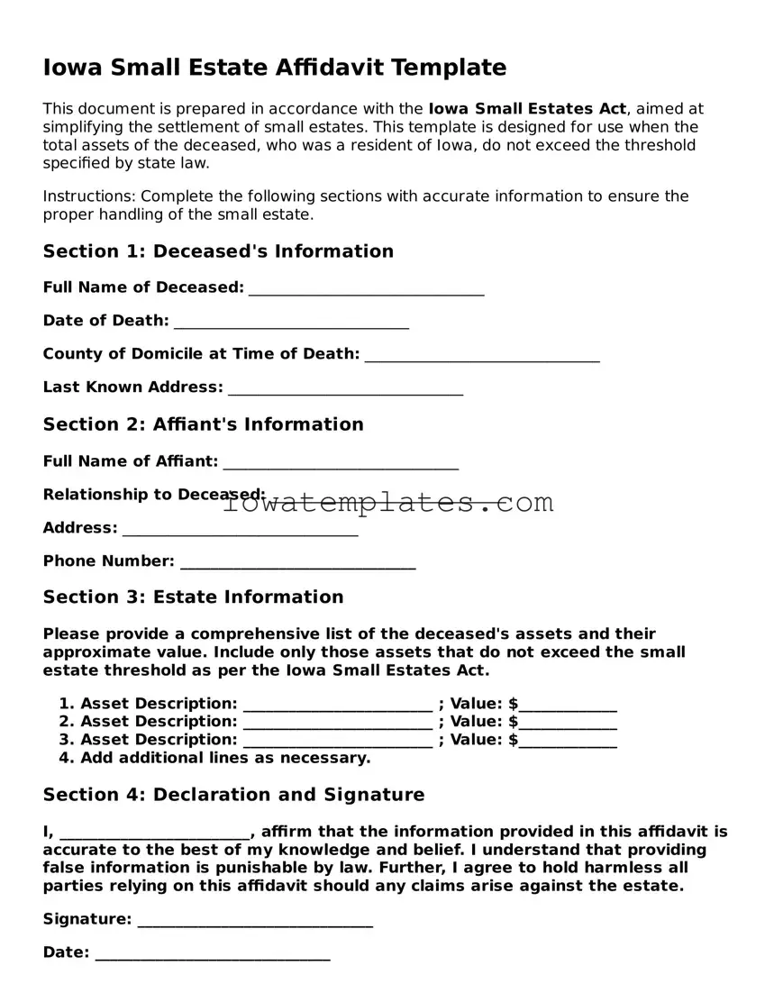 Attorney-Approved Small Estate Affidavit Form for the State of Iowa