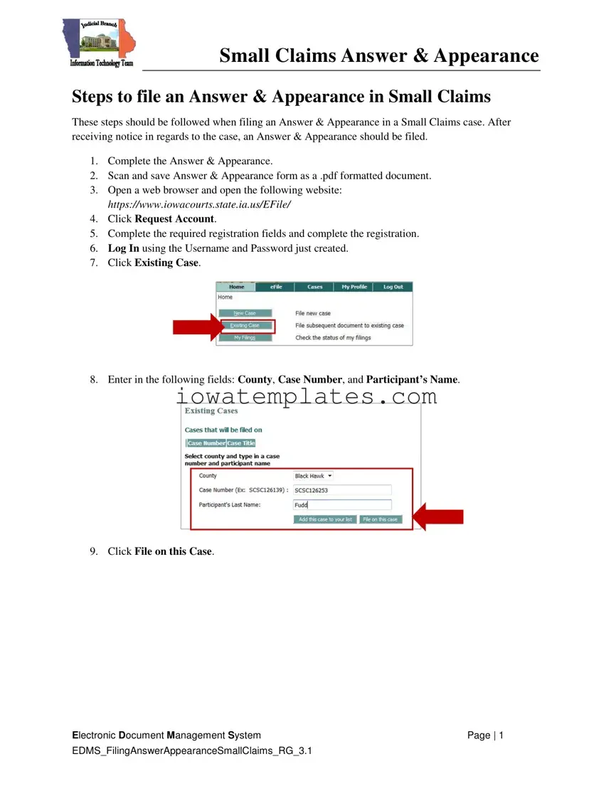 Printable Iowa Appearance and Answer Form in PDF