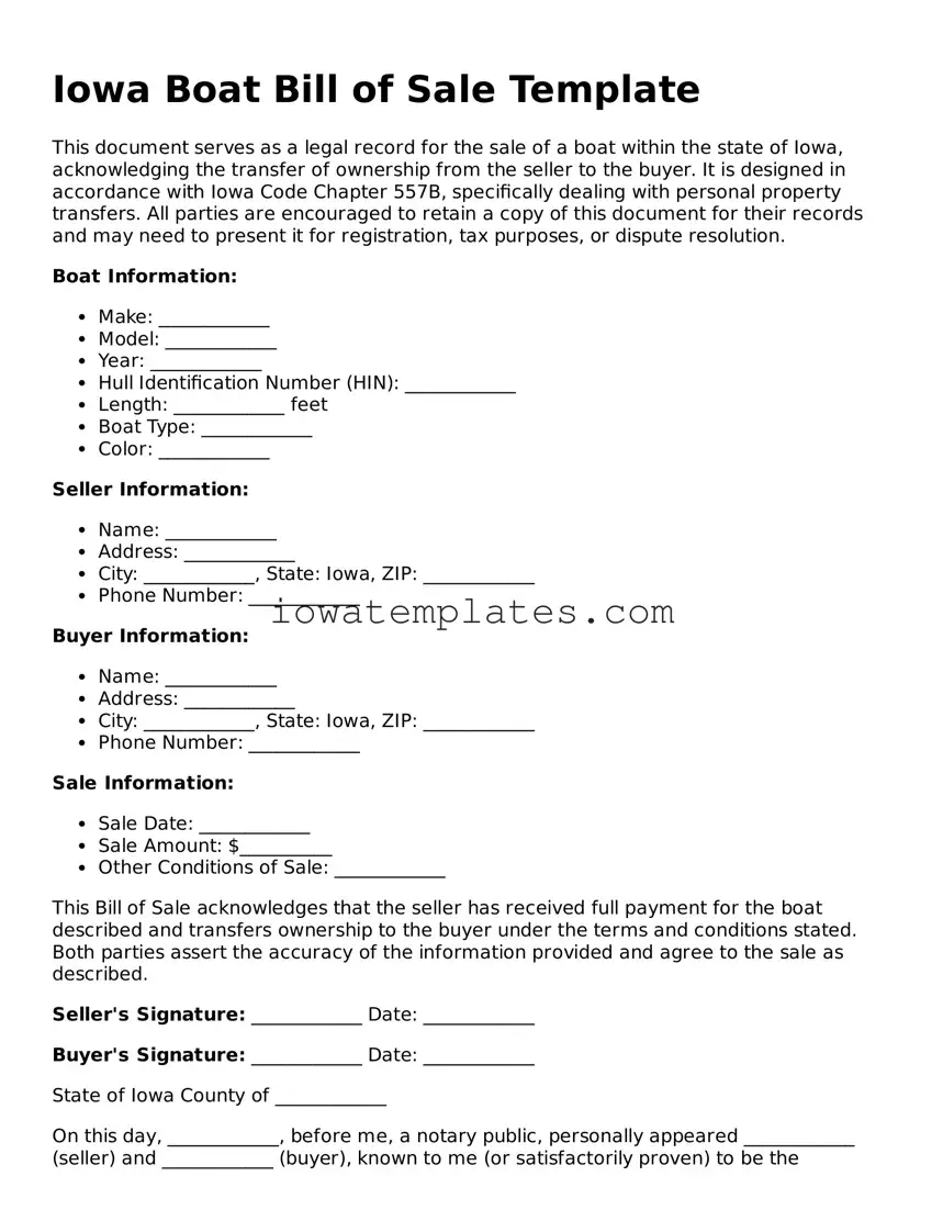 Attorney-Approved Boat Bill of Sale Form for the State of Iowa