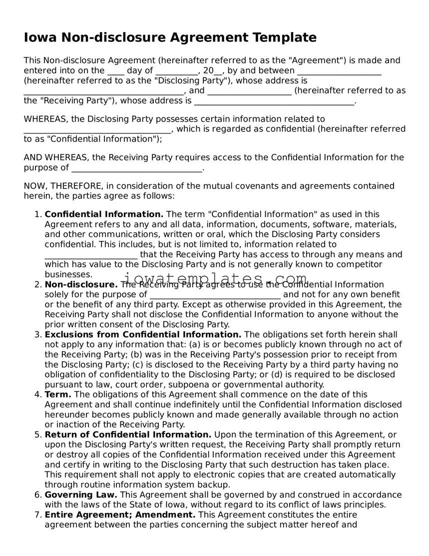 Attorney-Approved Non-disclosure Agreement Form for the State of Iowa