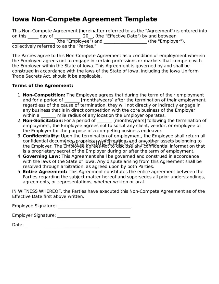 Attorney-Approved Non-compete Agreement Form for the State of Iowa