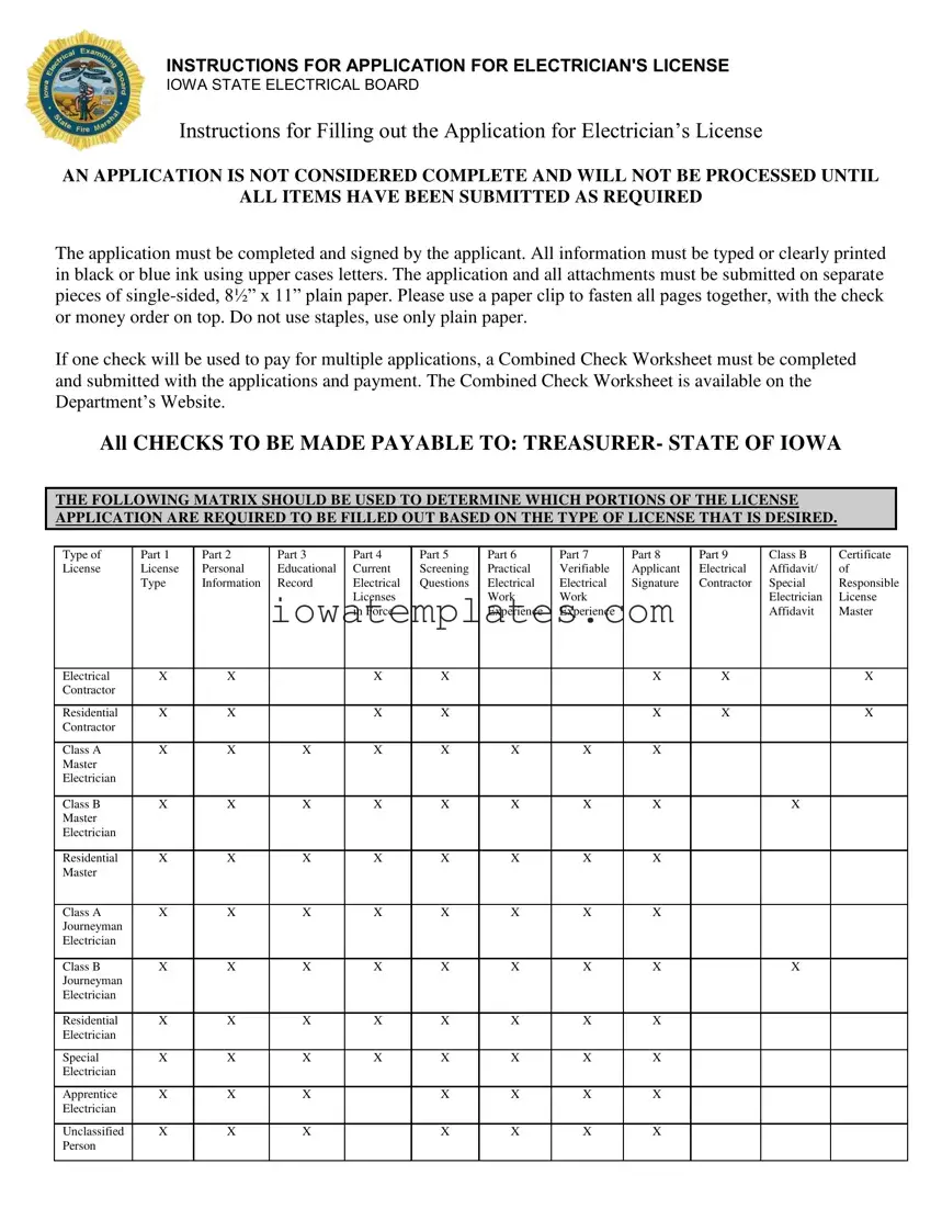 Printable Iowa Electrician License Application Form in PDF