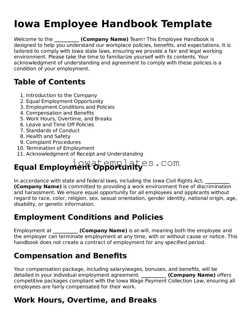 Attorney-Approved Employee Handbook Form for the State of Iowa