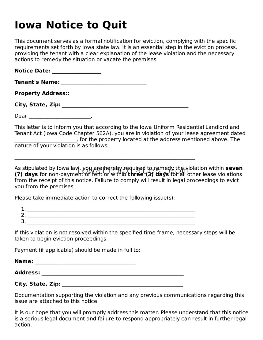 Attorney-Approved Notice to Quit Form for the State of Iowa