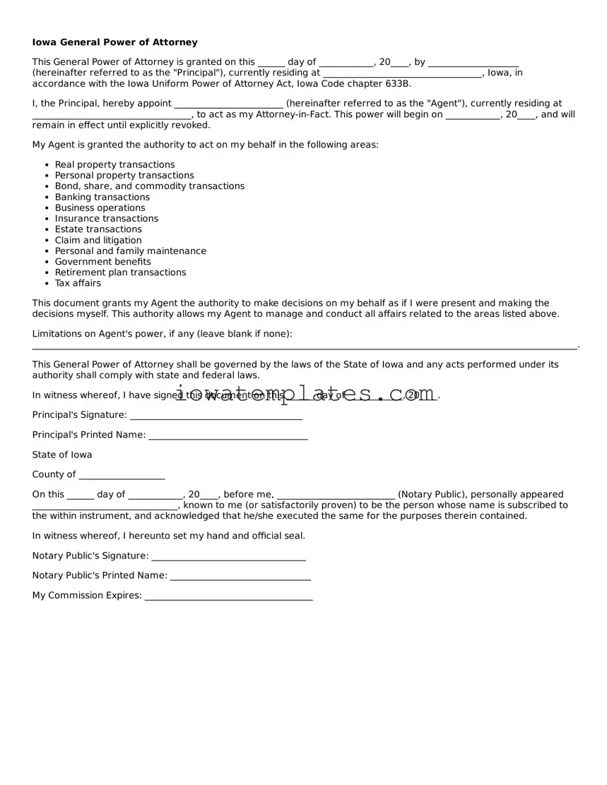 Attorney-Approved General Power of Attorney Form for the State of Iowa