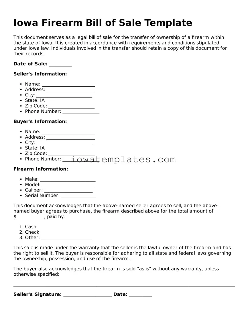Attorney-Approved Firearm Bill of Sale Form for the State of Iowa