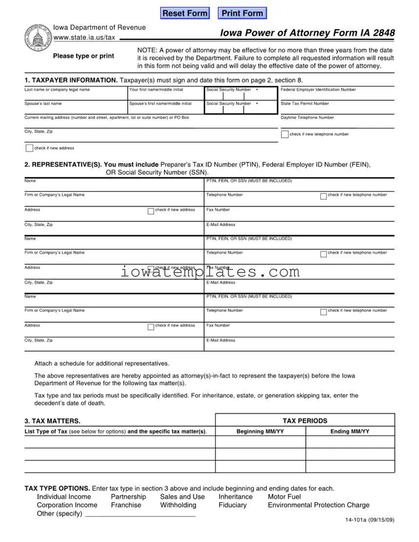 Printable Iowa Ia 2848 Form in PDF