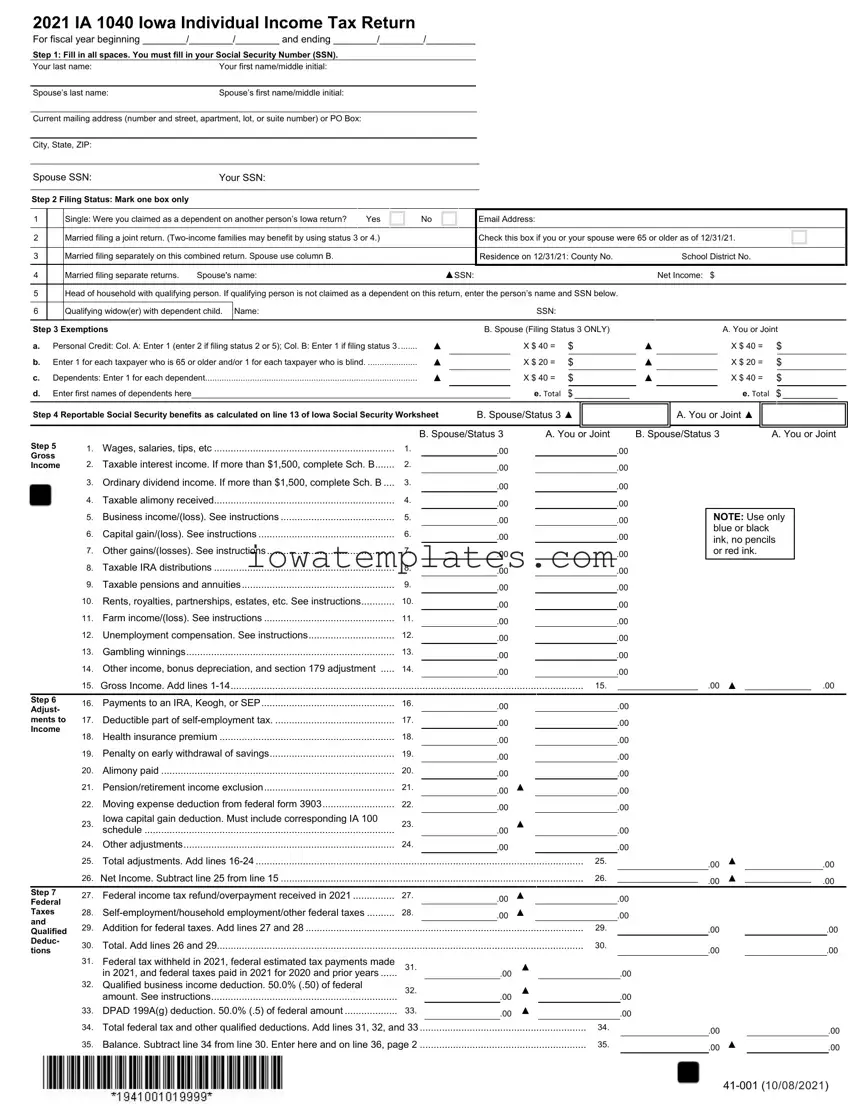 Printable Iowa Income Tax Form in PDF