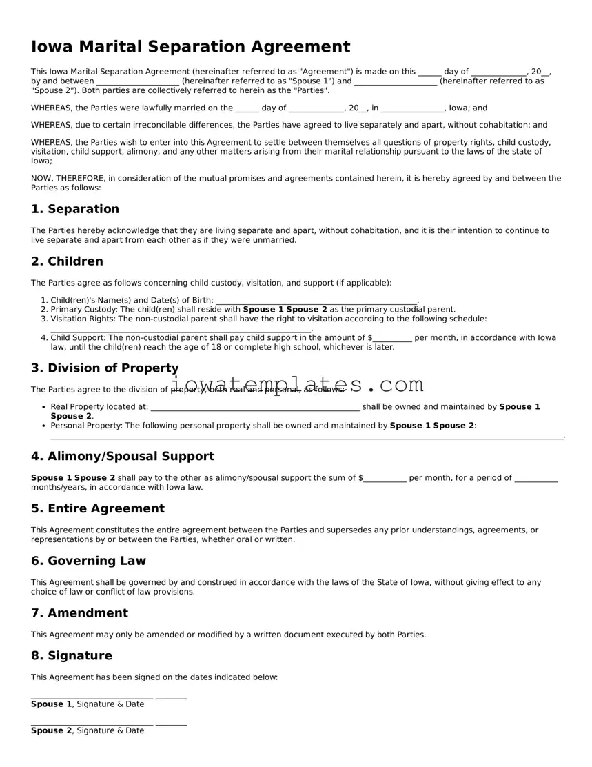Attorney-Approved Marital Separation Agreement Form for the State of Iowa