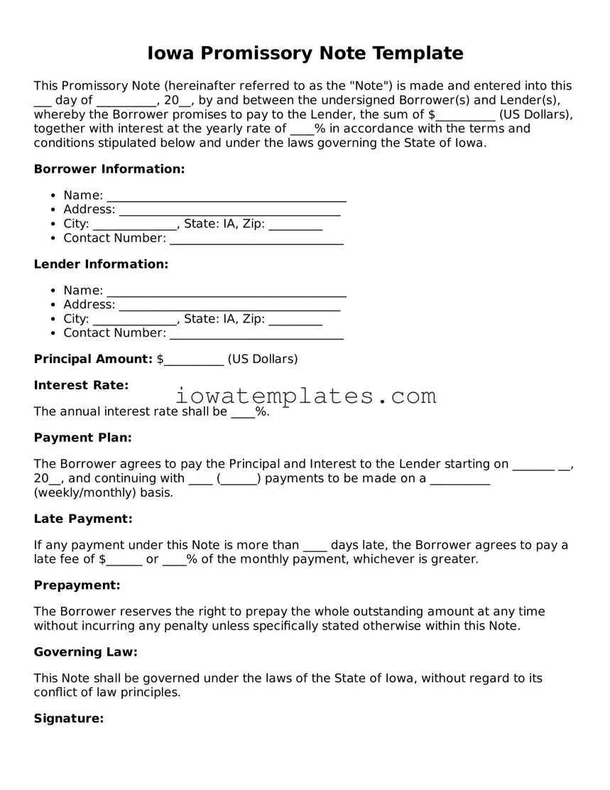 Attorney-Approved Promissory Note Form for the State of Iowa
