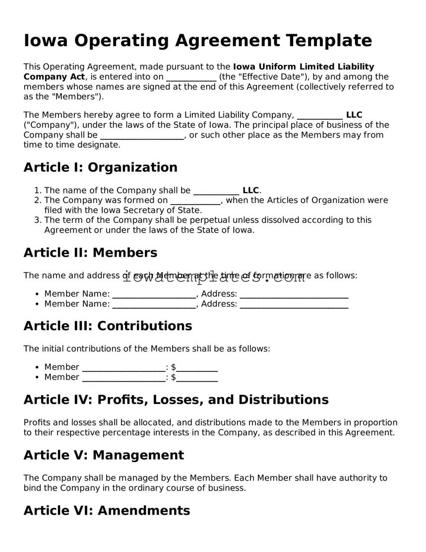 Attorney-Approved Operating Agreement Form for the State of Iowa