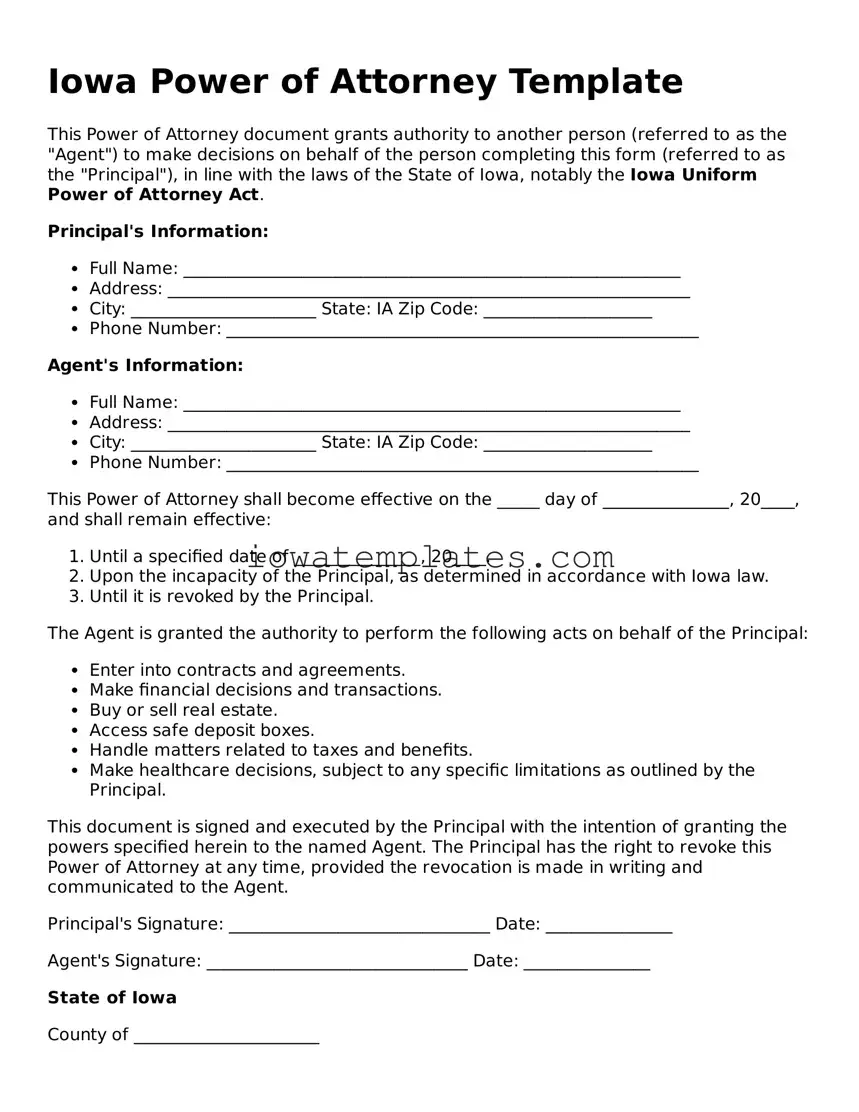 Attorney-Approved Power of Attorney Form for the State of Iowa