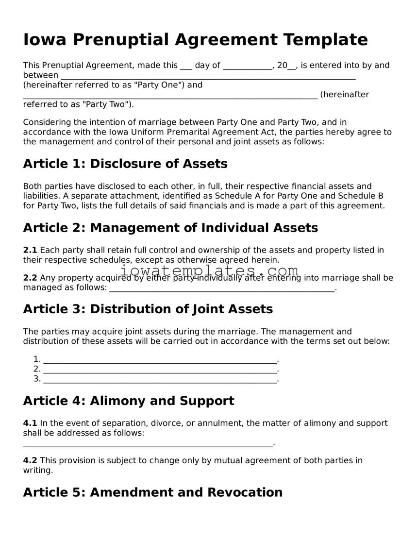 Attorney-Approved Prenuptial Agreement Form for the State of Iowa