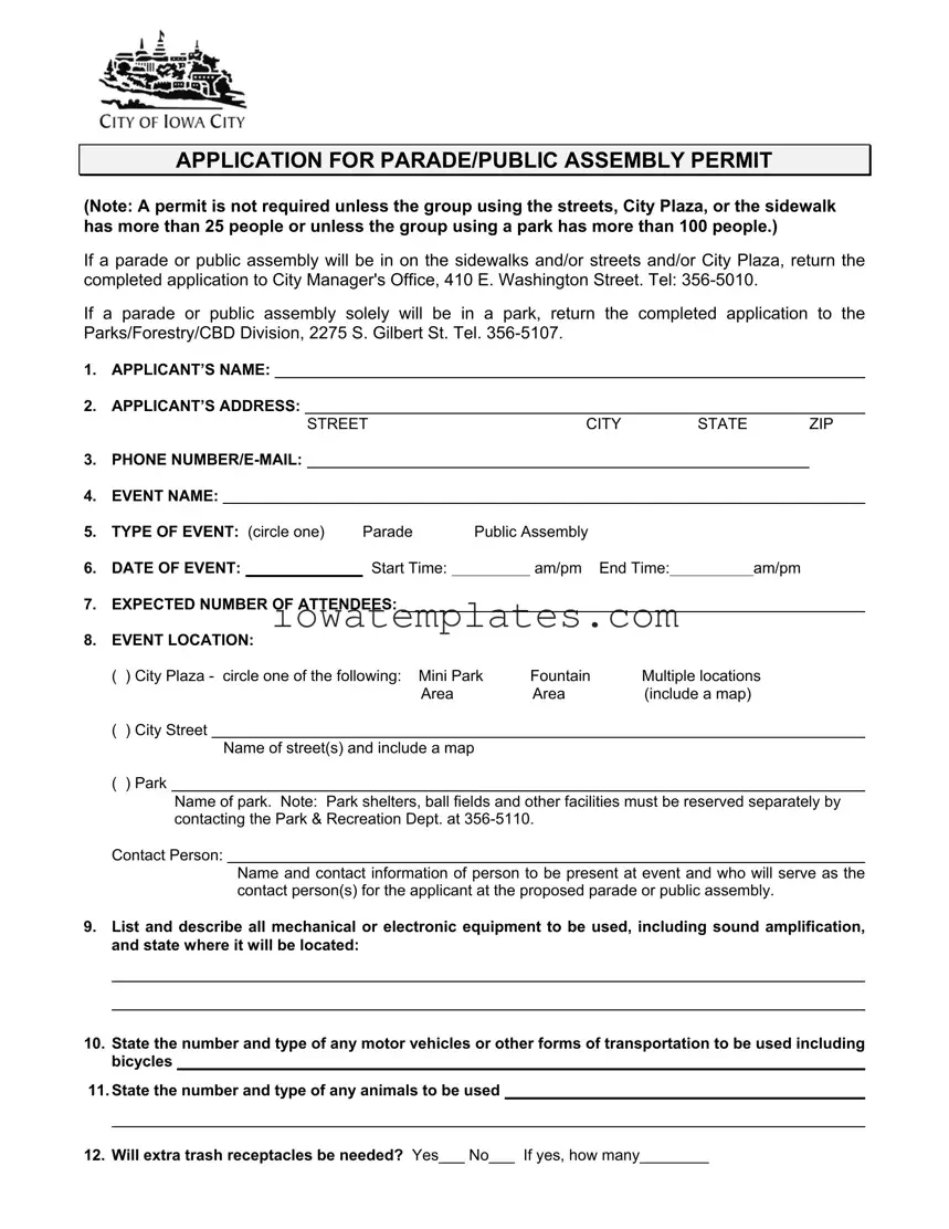 Printable Iowa Public Assembly Permit Form in PDF