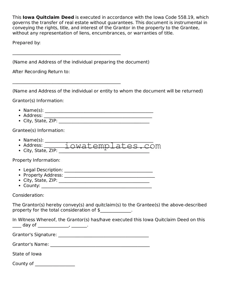 Attorney-Approved Quitclaim Deed Form for the State of Iowa