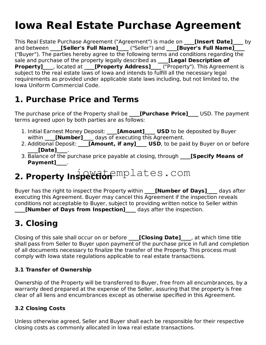 Attorney-Approved Real Estate Purchase Agreement Form for the State of Iowa