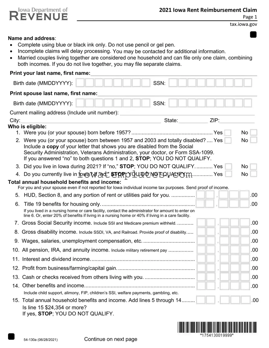 Printable Iowa Renters Rebate Form in PDF