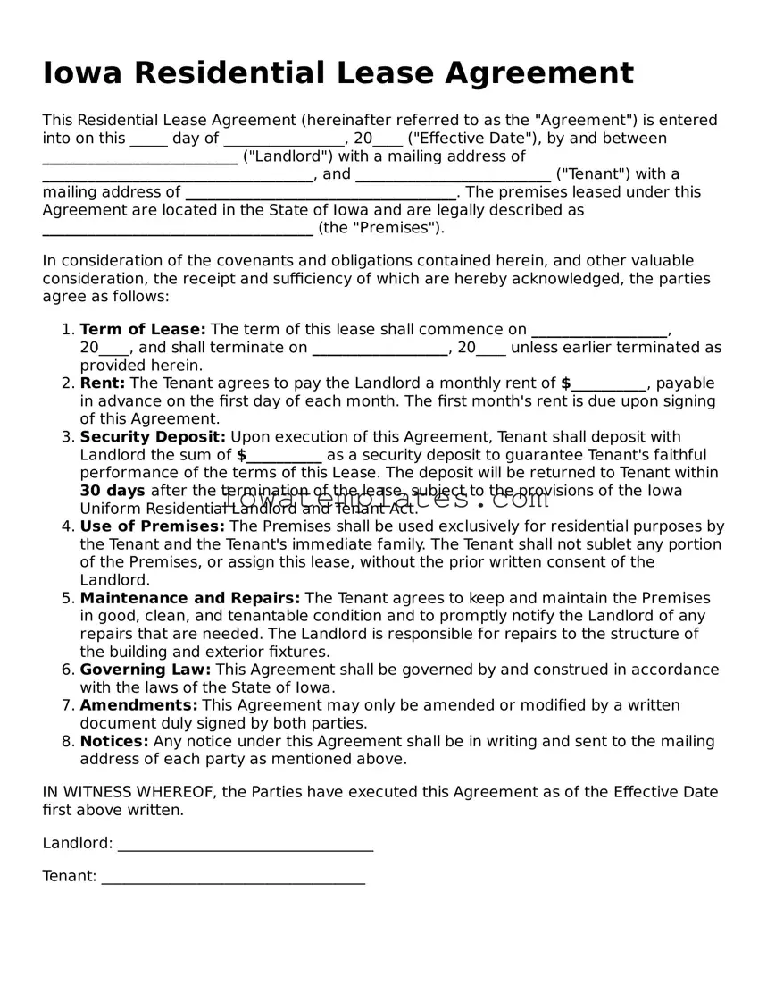 Attorney-Approved Residential Lease Agreement Form for the State of Iowa