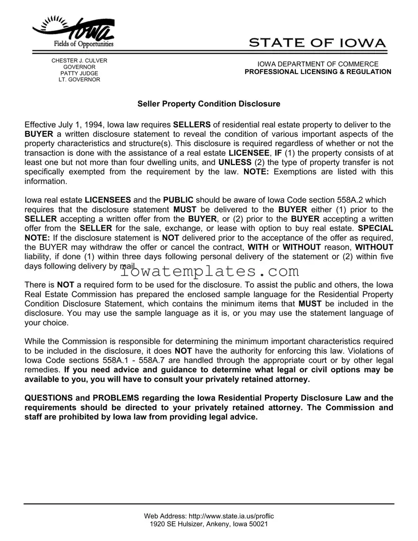 Printable Iowa Seller Disclosure Form in PDF
