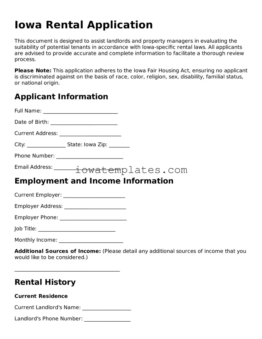 Attorney-Approved Rental Application Form for the State of Iowa