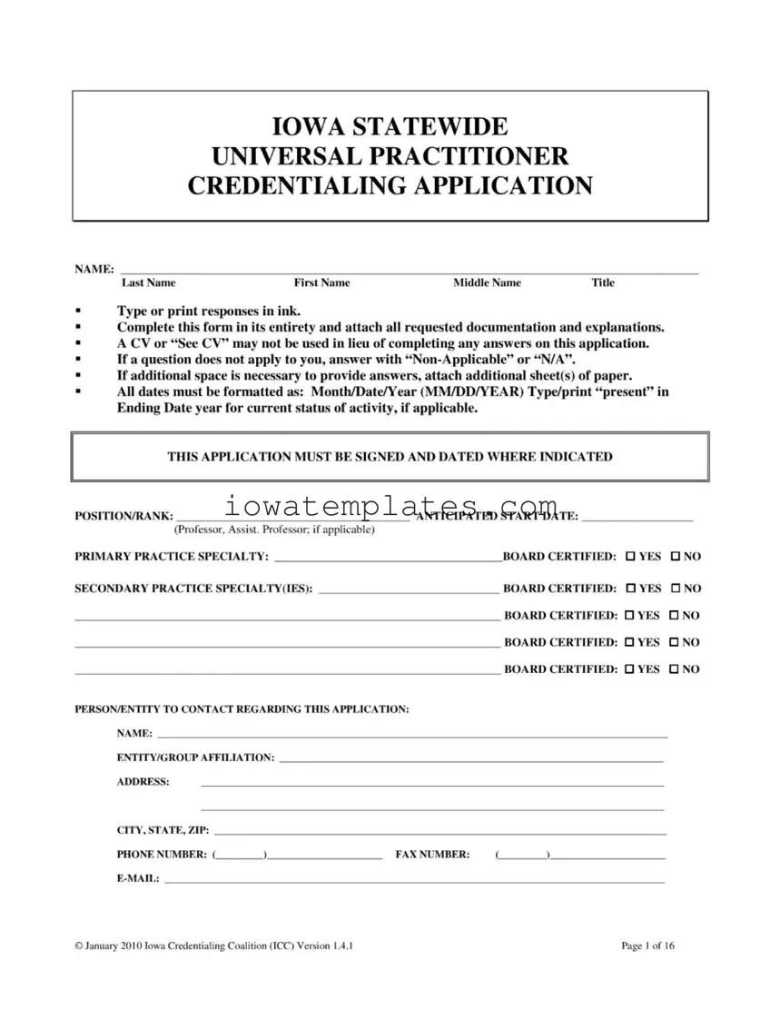 Printable Iowa Universal Application Form in PDF