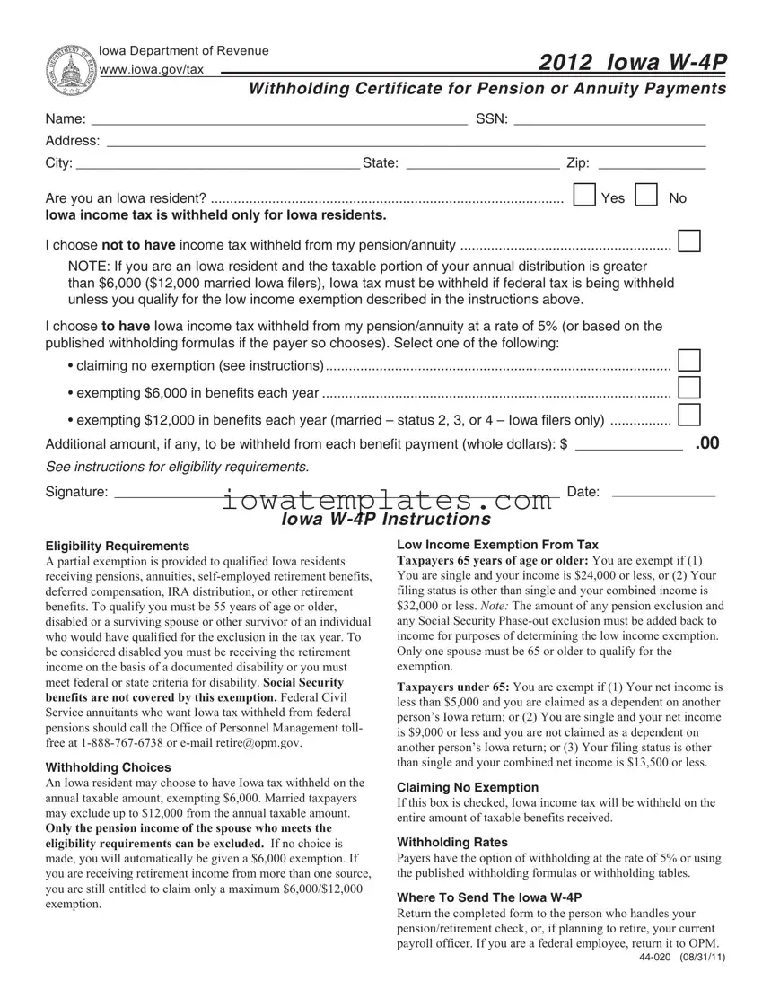 Printable Iowa W 4P Form in PDF