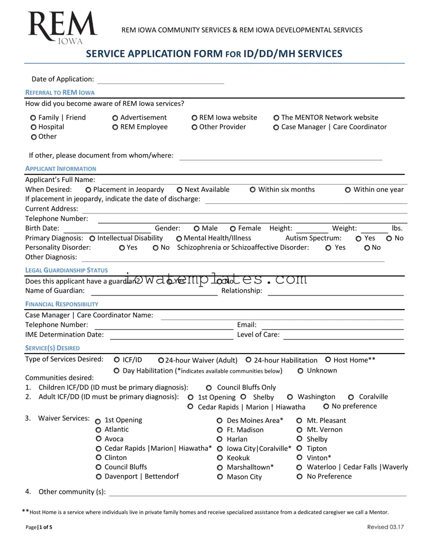 Printable Rem Iowa Service Application Form in PDF