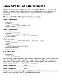 Attorney-Approved ATV Bill of Sale Form for the State of Iowa