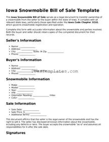 Attorney-Approved Snowmobile Bill of Sale Form for the State of Iowa