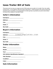 Attorney-Approved Trailer Bill of Sale Form for the State of Iowa