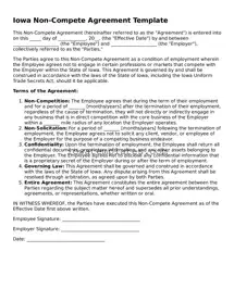 Attorney-Approved Non-compete Agreement Form for the State of Iowa