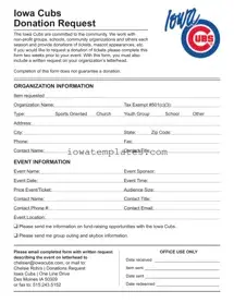 Printable Iowa Cubs Donation Request Form in PDF