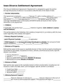 Attorney-Approved Divorce Settlement Agreement Form for the State of Iowa