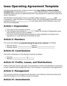 Attorney-Approved Operating Agreement Form for the State of Iowa
