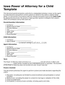 Attorney-Approved Power of Attorney for a Child Form for the State of Iowa